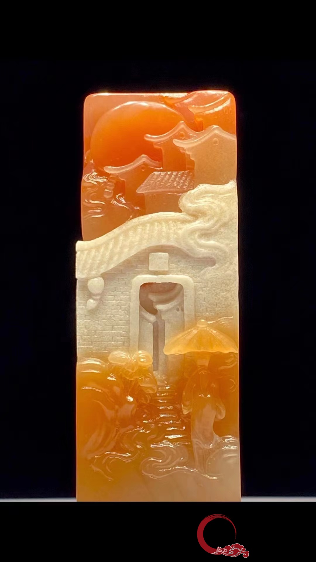 材质：寿山芙蓉石 题材：江南水乡 规格：高11.4-宽3.2-厚3.2cm1